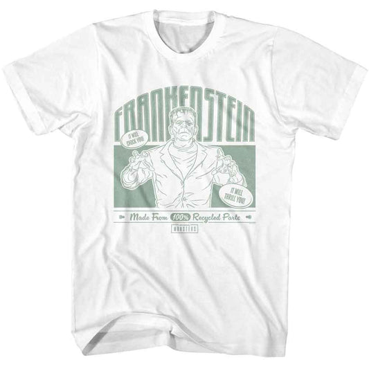 Universal Monsters - Recycled Parts - American Classics - White Front Print Adult Short Sleeve T-Shirt (Image 1)