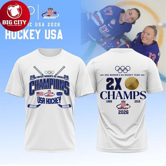 USA Hockey 2026 Olympic Women Ice Hockey 2X Champs 3Two Sided Shirt