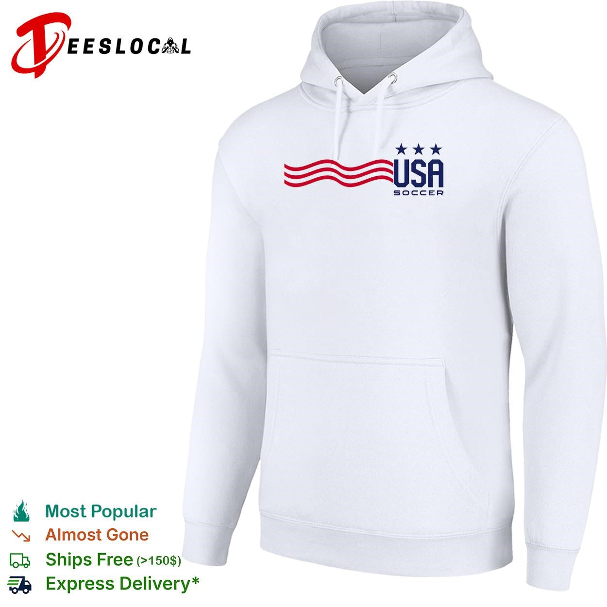 USA Soccer wavy stripes flag three stars minimal white shirt
