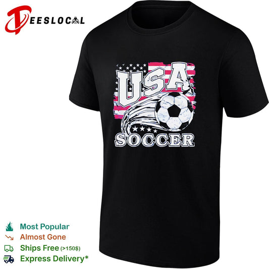 USA soccer ball flag stars patriotic blue shirt