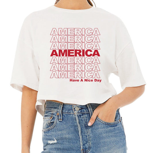 America Repeat Cropped Womens Tee Shirt