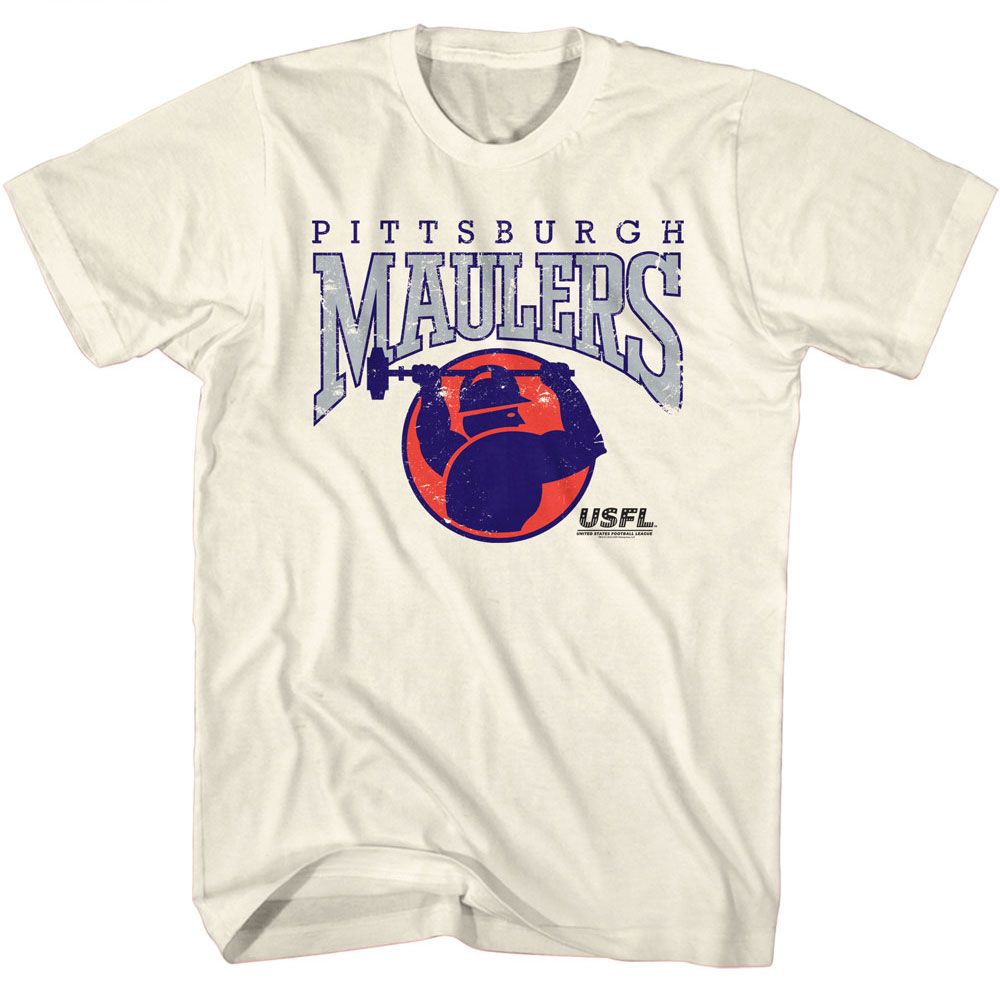 USFL - Maulers - American Classics - Solid Off-White Adult Short Sleeve T-Shirt - clothing by TeeHivey.com (Image 1)
