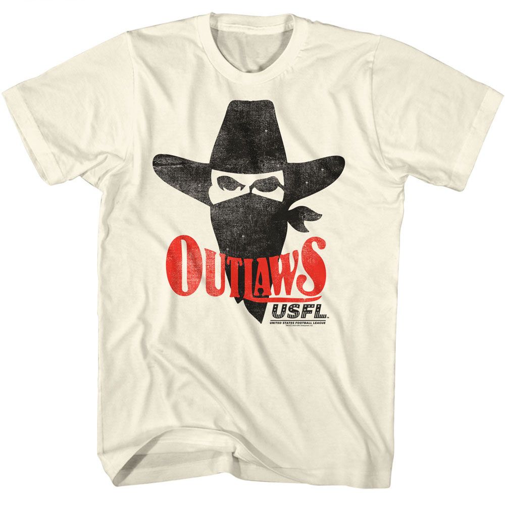USFL - Outlaws - American Classics - Solid Off-White Adult Short Sleeve T-Shirt - clothing by TeeHivey.com (Image 1)