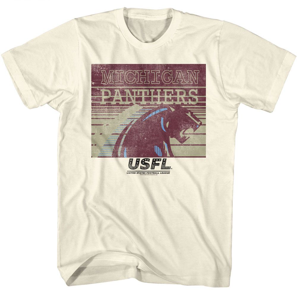 USFL - Michigan Panthers - American Classics - Solid Off-White Adult Short Sleeve T-Shirt (Image 1)
