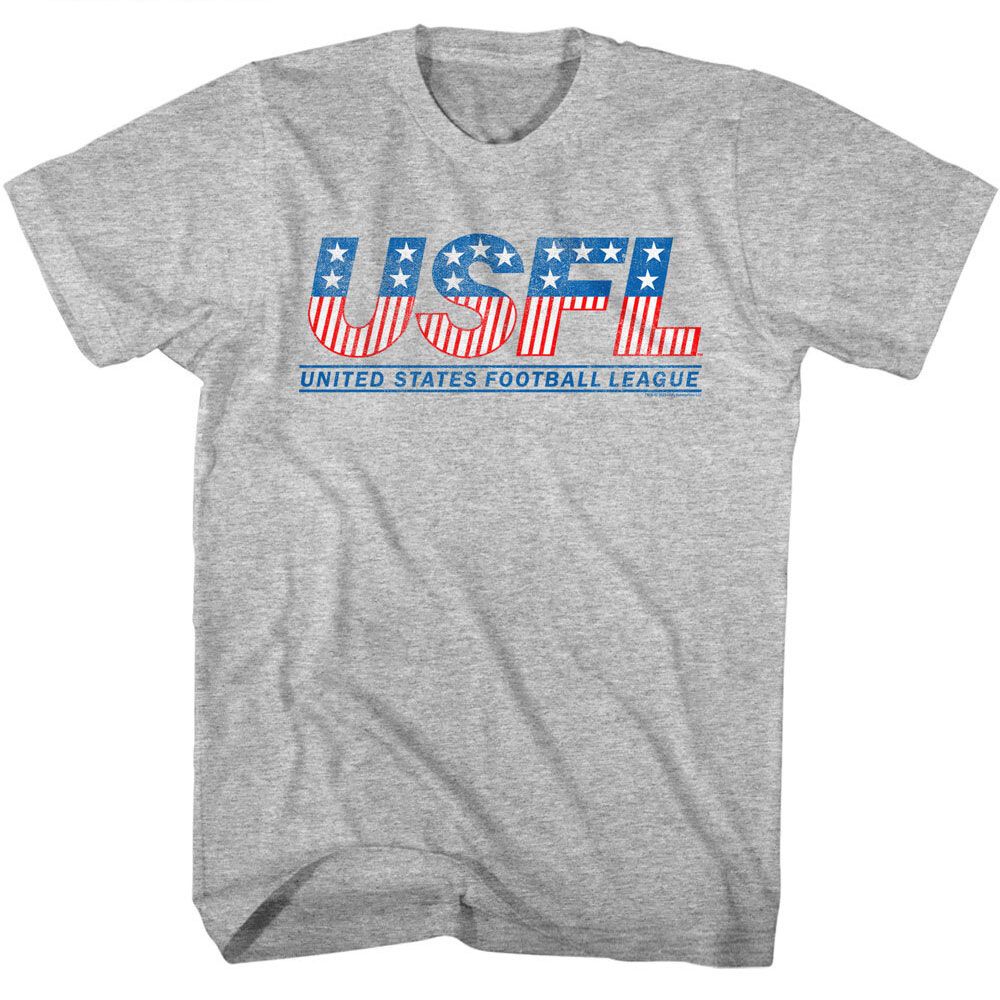 USFL - Logo - American Classics - Heather Gray Adult Short Sleeve T-Shirt - clothing by TeeHivey.com (Image 1)