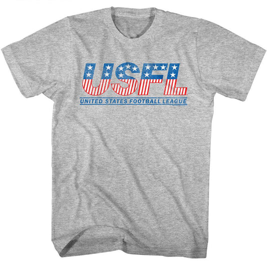 USFL - Logo - American Classics - Heather Gray Adult Short Sleeve T-Shirt - clothing by TeeHivey.com (Image 1)