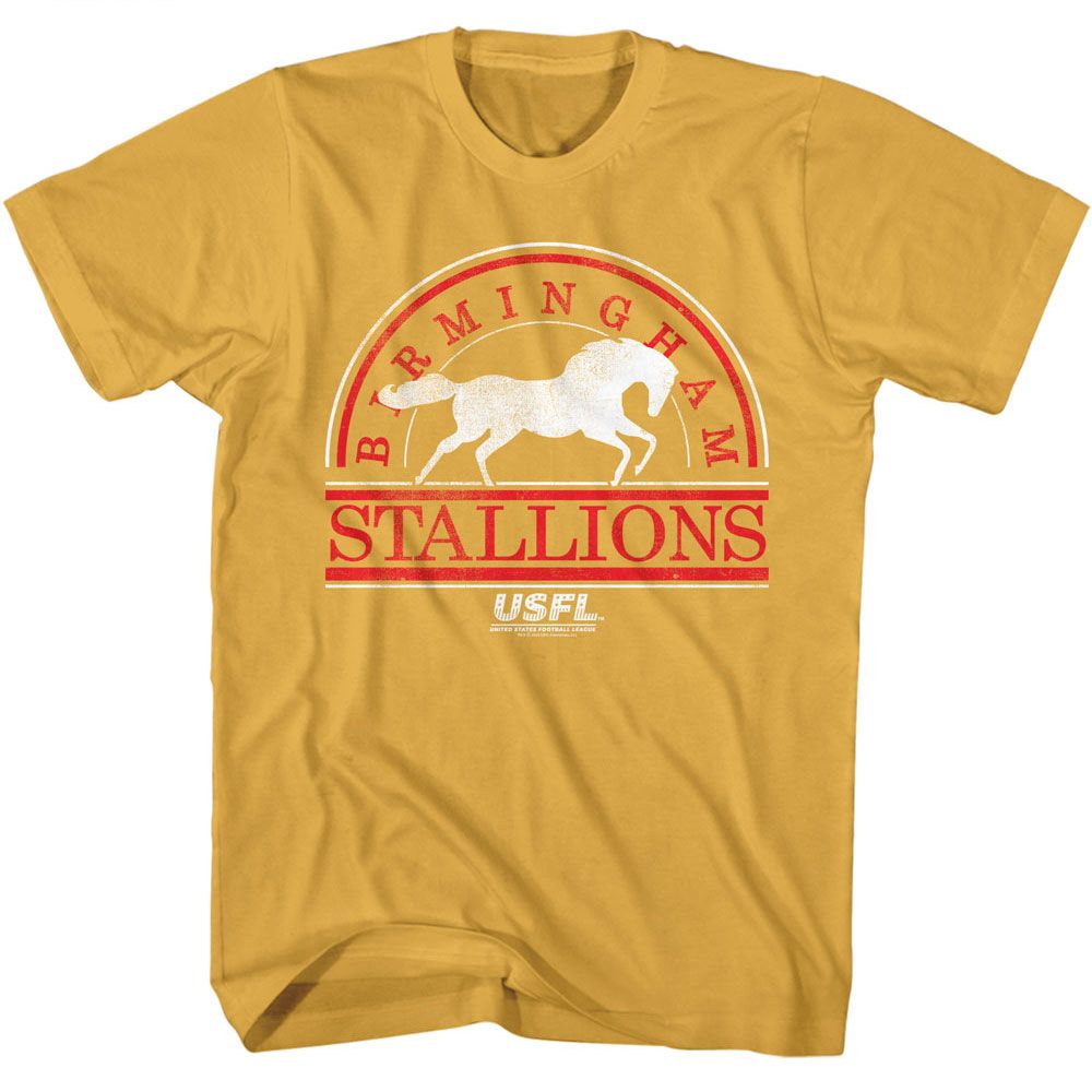 USFL - Stallions - American Classics - Solid Yellow Adult Short Sleeve T-Shirt - clothing by TeeHivey.com (Image 1)
