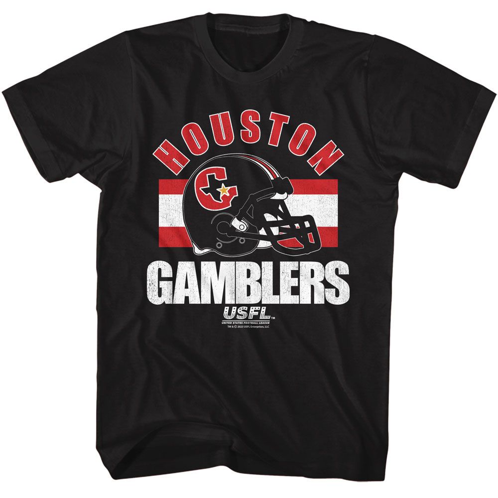 USFL - Houston Gamblers - American Classics - Solid Black Adult Short Sleeve T-Shirt - clothing by TeeHivey.com (Image 1)