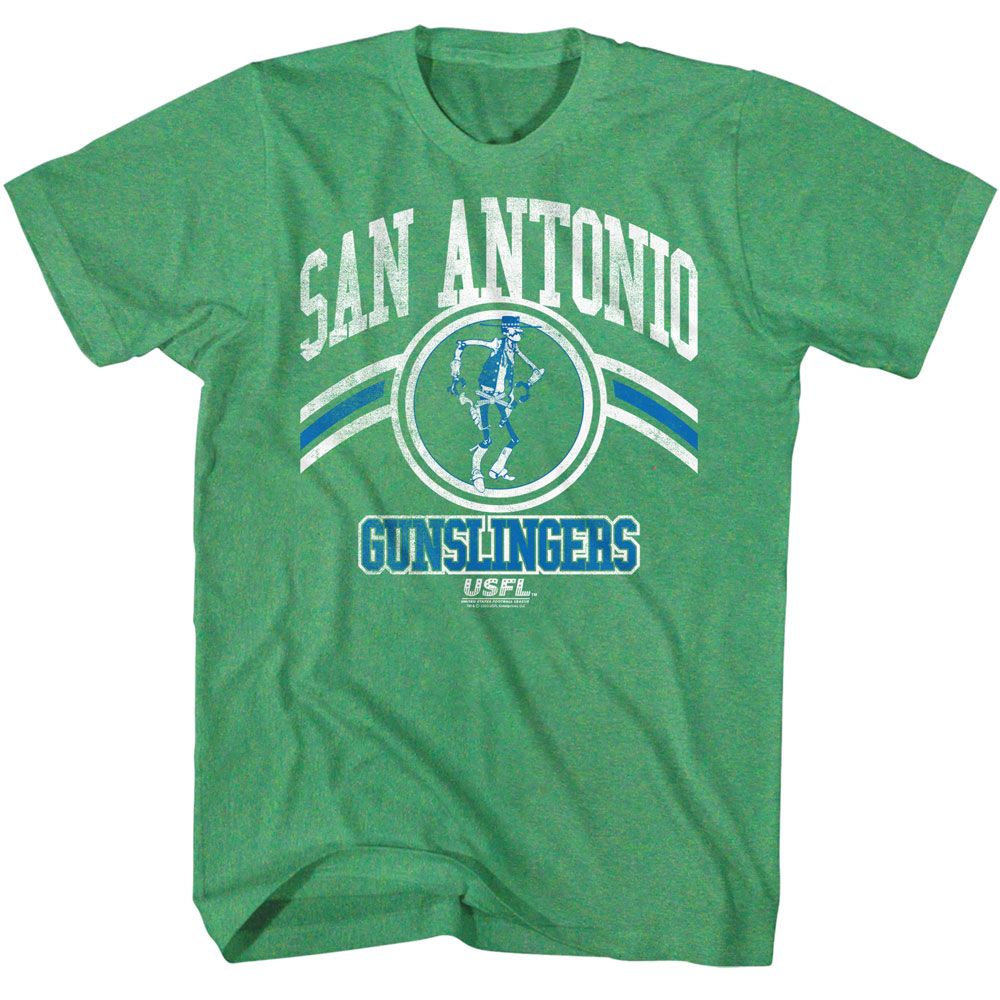 USFL - San Antonio Gunslingers - American Classics - Heather Green Adult Short Sleeve T-Shirt (Image 1)