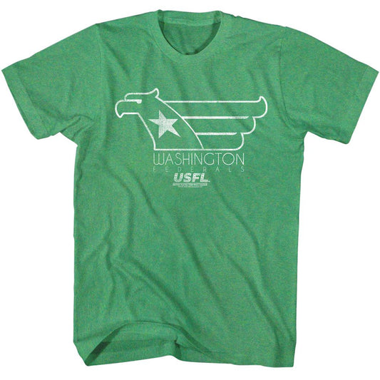 USFL - White Hawk - American Classics - Heather Green Adult Short Sleeve T-Shirt - clothing by TeeHivey.com (Image 1)