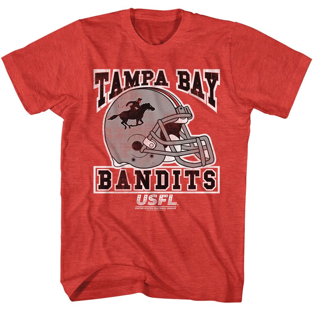 USFL - Tampa Bay Bandits - American Classics - Heather Red Adult Short Sleeve T-Shirt - clothing by TeeHivey.com (Image 1)