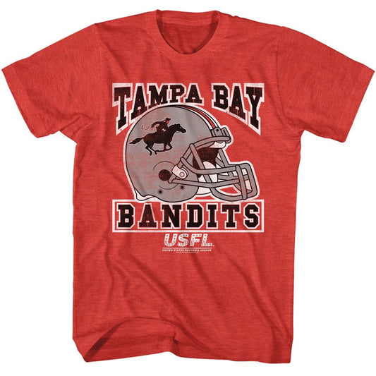 USFL - Tampa Bay Bandits - American Classics - Heather Red Adult Short Sleeve T-Shirt - clothing by TeeHivey.com (Image 1)