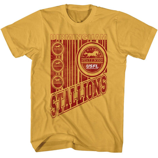 USFL - Wild Stallions - American Classics - Solid Yellow Adult Short Sleeve T-Shirt - clothing by TeeHivey.com (Image 1)