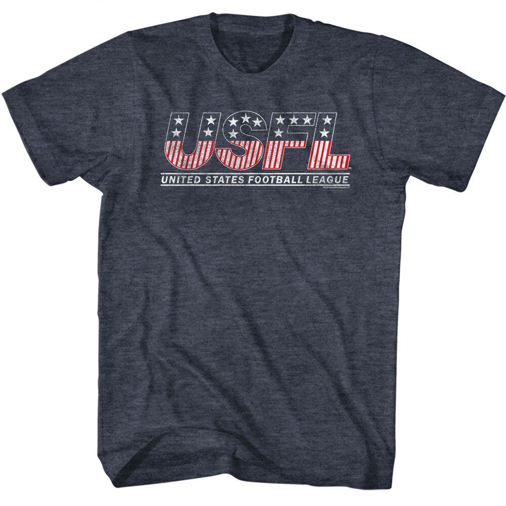 USFL - Logo Tee - American Classics - Heather Blue Adult Short Sleeve T-Shirt - clothing by TeeHivey.com (Image 1)