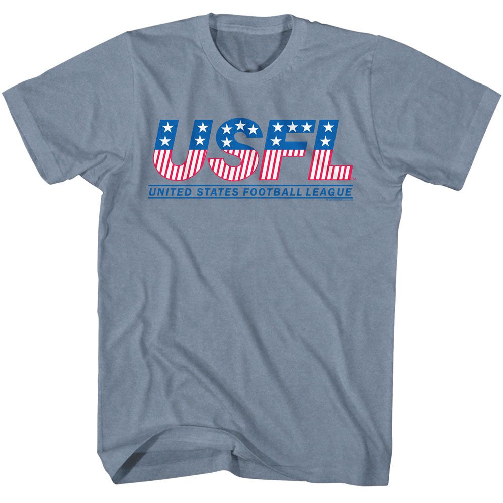 USFL - Logo - American Classics - Heather Blue Adult Short Sleeve T-Shirt Style001 - clothing by TeeHivey.com (Image 1)