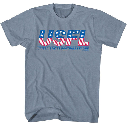 USFL - Logo - American Classics - Heather Blue Adult Short Sleeve T-Shirt Style001 - clothing by TeeHivey.com (Image 1)