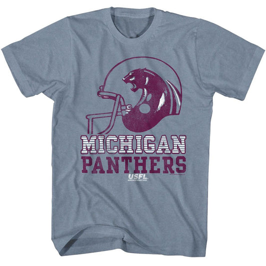 USFL - Michigan Panthers - American Classics - Heather Blue Adult Short Sleeve T-Shirt - clothing by TeeHivey.com (Image 1)