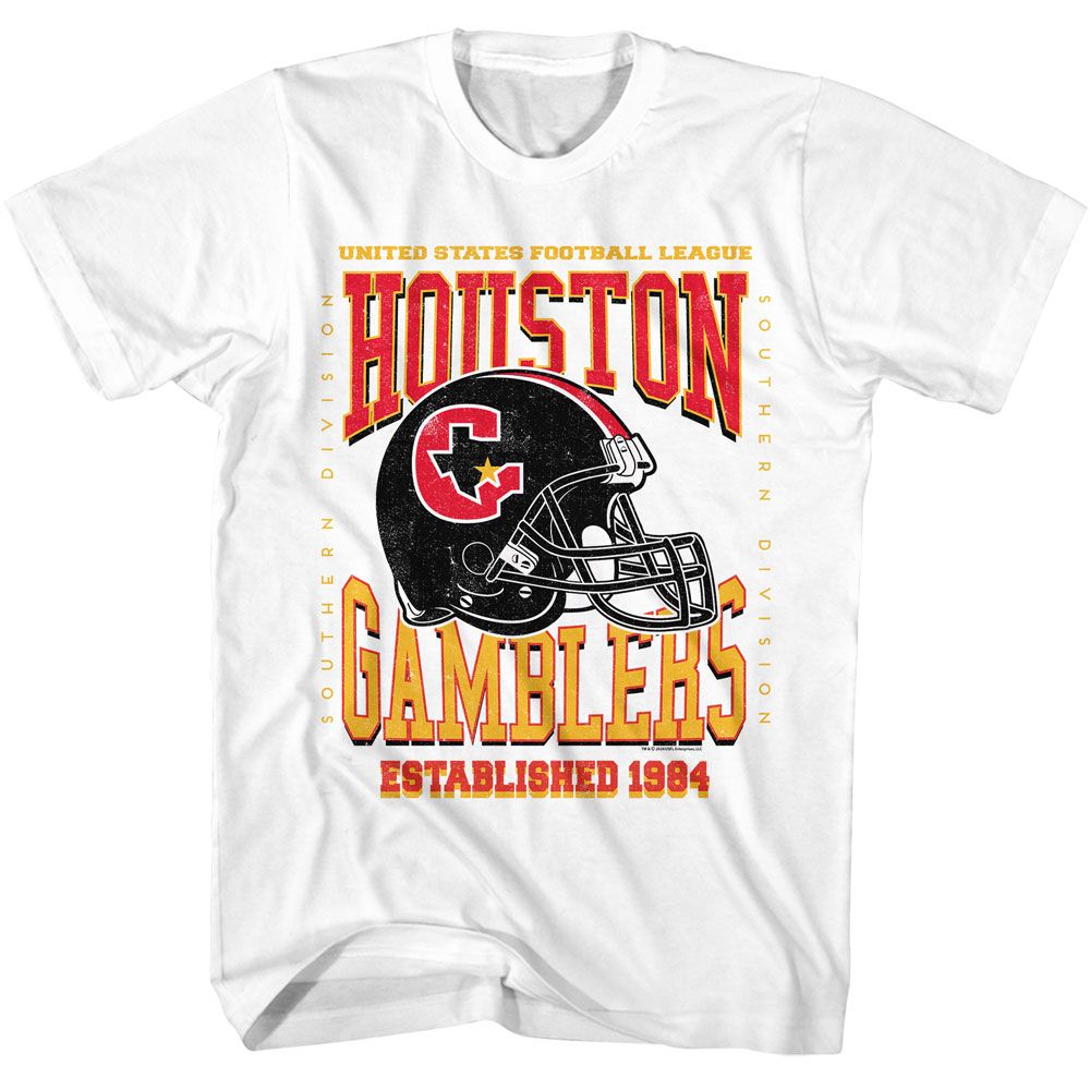 USFL - Houston Gamblers - American Classics - Solid White Adult Short Sleeve T-Shirt - clothing by TeeHivey.com (Image 1)