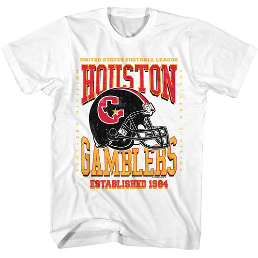 USFL - Houston Gamblers - American Classics - Solid White Adult Short Sleeve T-Shirt - clothing by TeeHivey.com (Image 1)