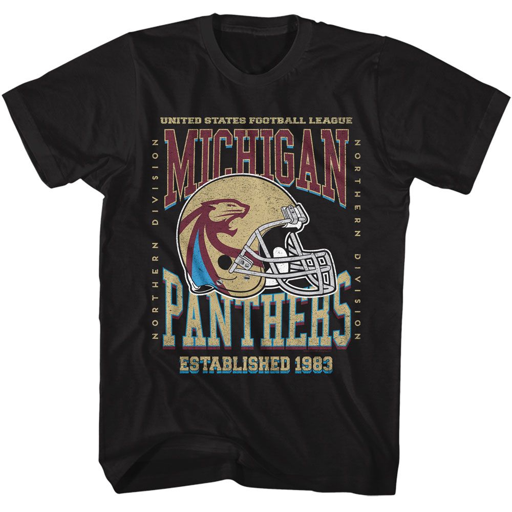 USFL Michigan Panthers Black Solid Adult Short Sleeve T-Shirt - clothing by TeeHivey.com (Image 1)