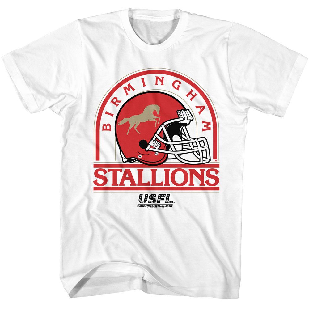 USFL - Stallions - American Classics - Solid White Adult Short Sleeve T-Shirt - clothing by TeeHivey.com (Image 1)