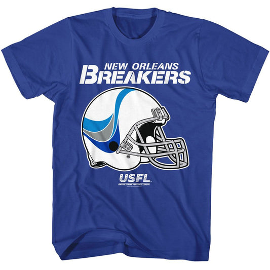 USFL New Orleans Breakers Logo Helmet Royal Solid Adult Short Sleeve T-Shirt - clothing by TeeHivey.com (Image 1)