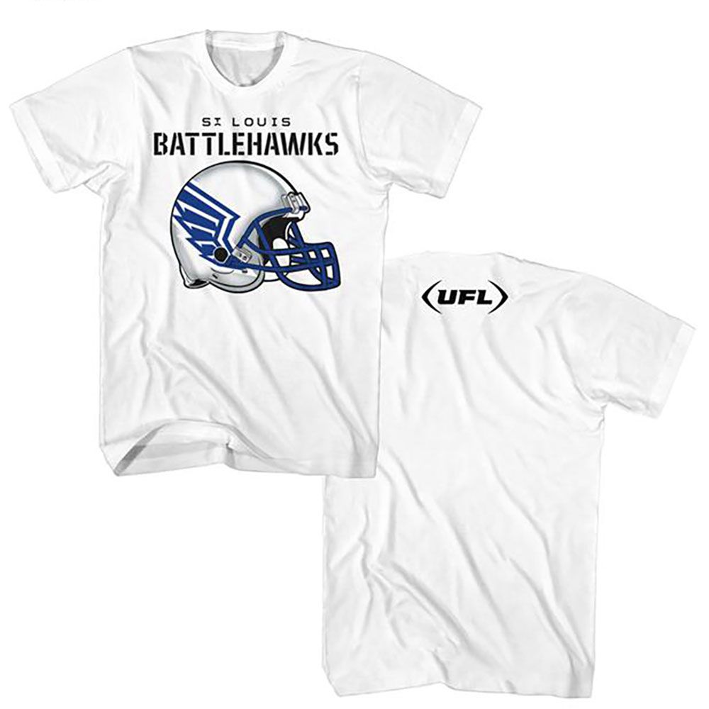 USFL - St Louis Battlehawks Helmet American Classics  Adult Short Sleeve T-Shirt - clothing by TeeHivey.com (Image 1)