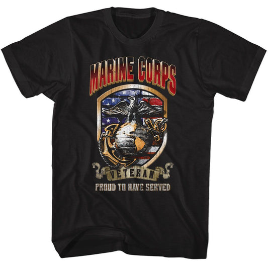 US Marines - Marines Proud To Have Served - American Classics - Solid Black Adult Short Sleeve T-Shirt (Image 1)