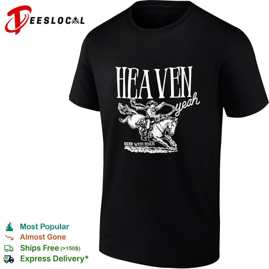 Heaven yeah ridin with Jesus cowboy western rodeo faith religious graphic shirt
