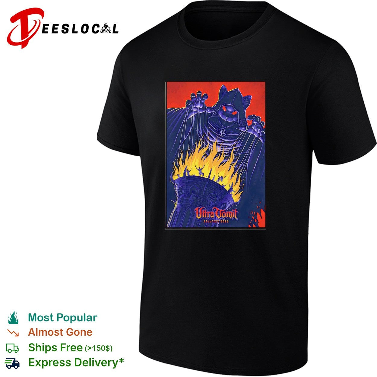 Ultra Vomit Hellfest 2026 Evil Cat Puppet Master Marionette Horror Metal Music shirt
