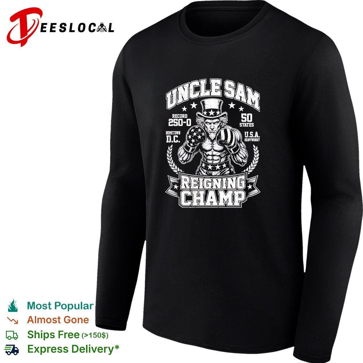 Uncle Sam reigning champ 250 0 50 states boxing graphic shirt
