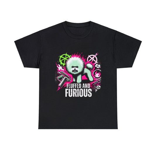 Unisex Adult Tee Fluffed and Furious Bichon Frise Dog Rebellion T Shirt Funny
