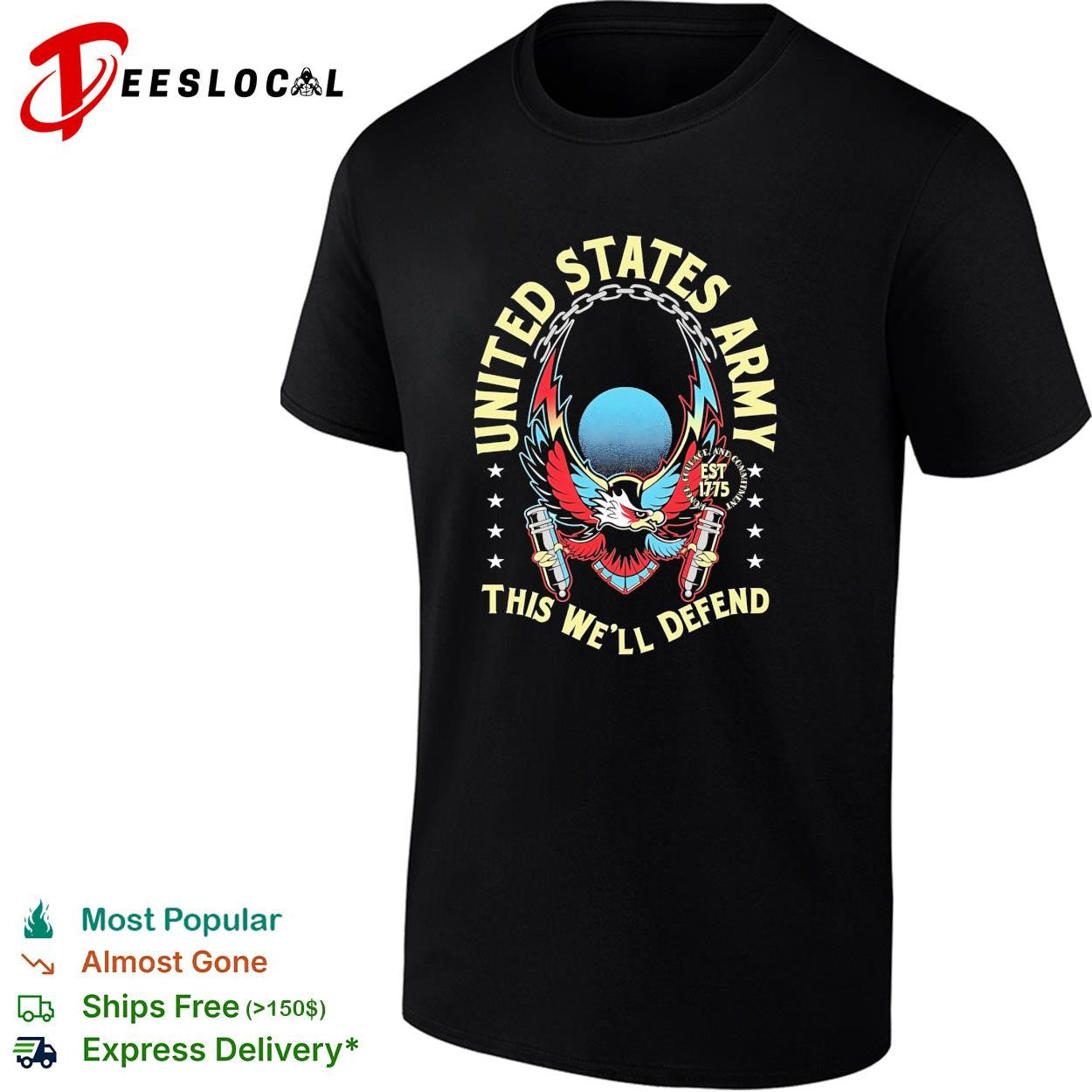 United States Army this well defend eagle est 1775 bold dark shirt