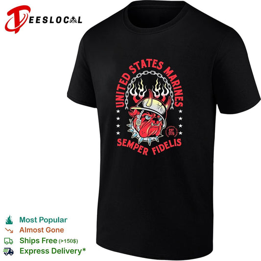 United States Marines Semper Fidelis bulldog flaming helmet est 1775 shirt