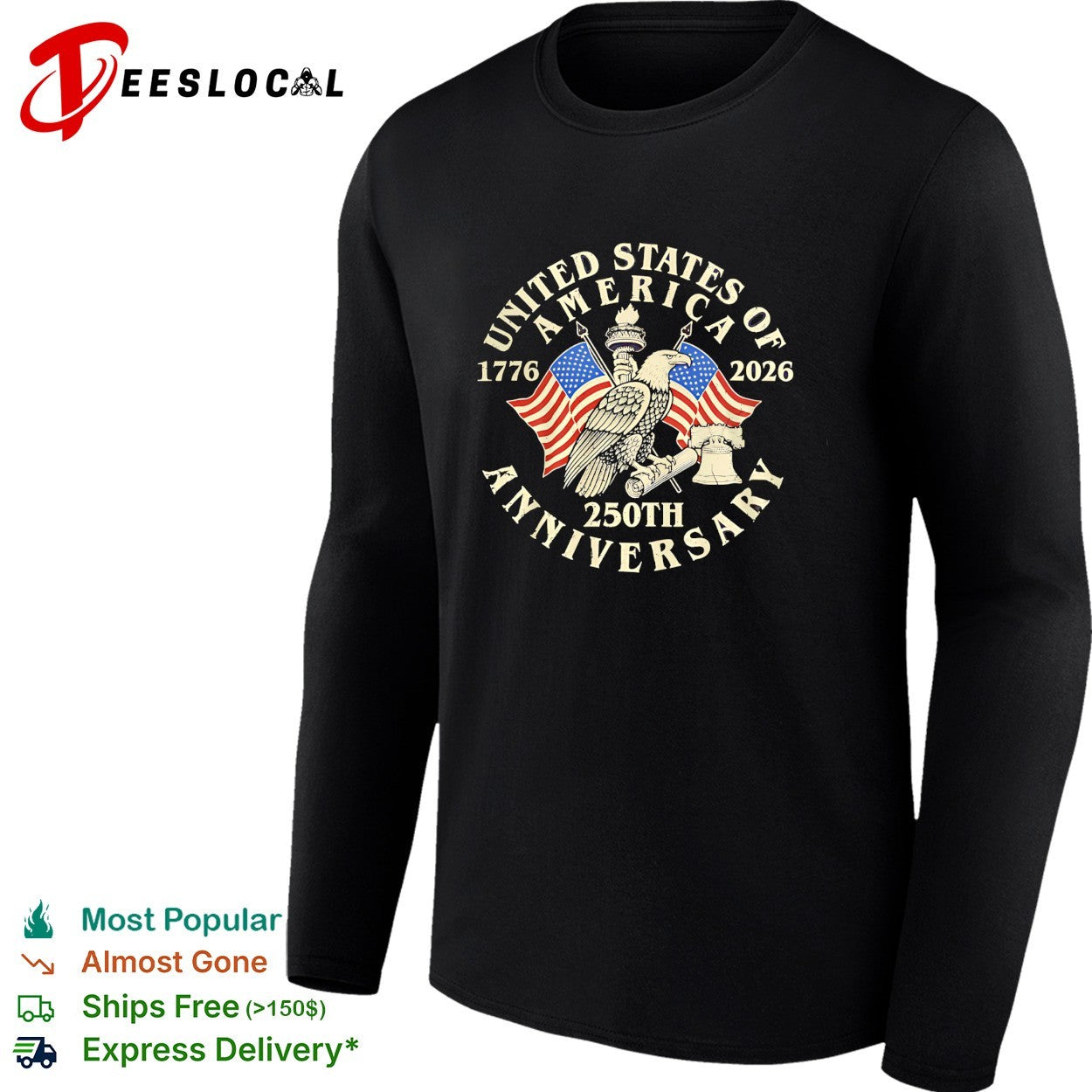 United States of America 1776 2026 250th Anniversary eagle flag bell shirt