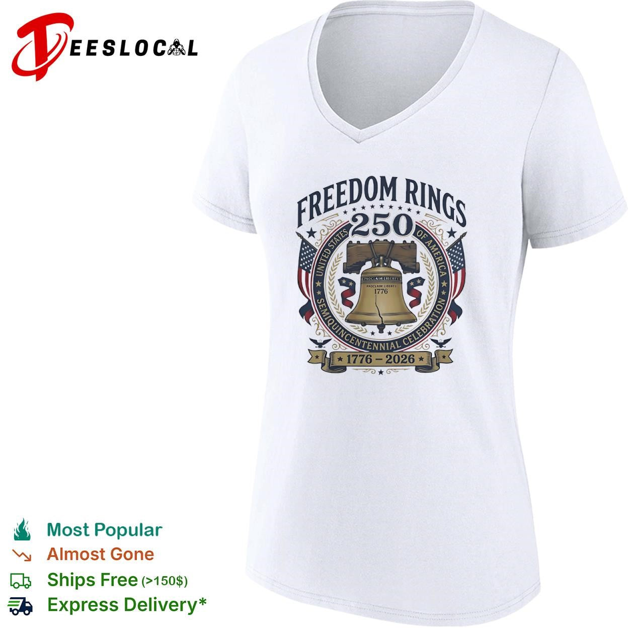 United States of America freedom rings 250 semiquincentennial celebration 1776 2026 liberty bell shirt