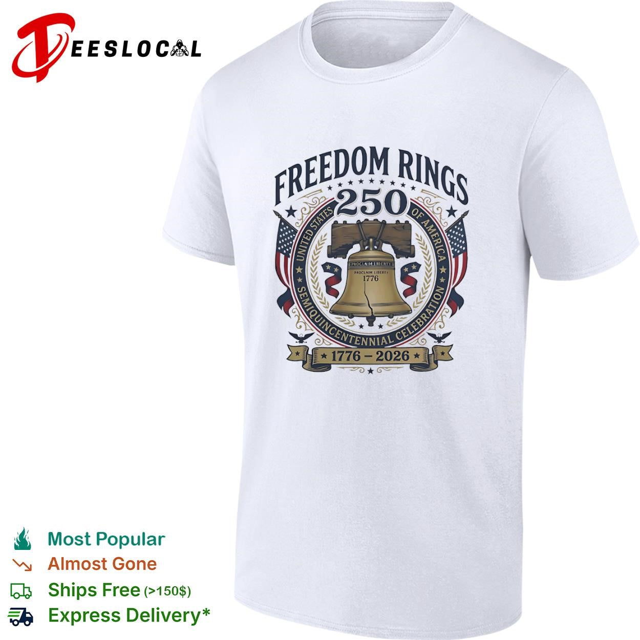 United States of America freedom rings 250 semiquincentennial celebration 1776 2026 liberty bell shirt