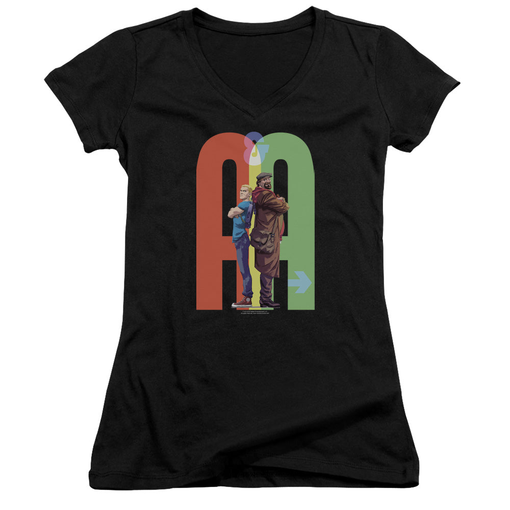 Archer & Armstrong Back To Bak Junior Sheer Cap Sleeve V-Neck Womens T Shirt Black - clothing by TeeHivey.com