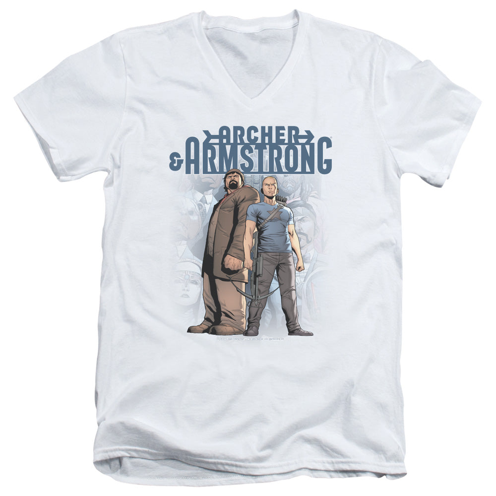 Archer & Armstrong Two Against All Mens Slim Fit V-Neck T Shirt White - clothing by TeeHivey.com