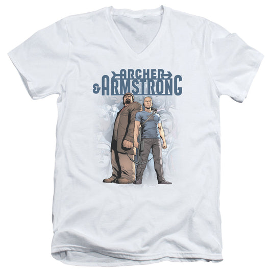 Archer & Armstrong Two Against All Mens Slim Fit V-Neck T Shirt White - clothing by TeeHivey.com