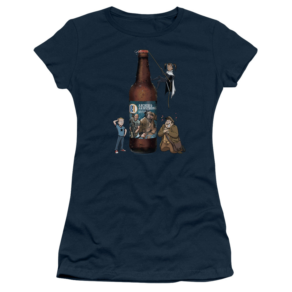 Archer & Armstrong Ale Junior Sheer Cap Sleeve Womens T Shirt Navy Blue - clothing by TeeHivey.com