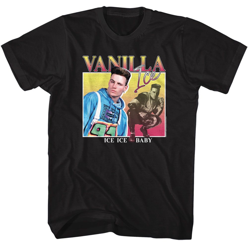 Vanilla Ice - Square - Black Front Print Short Sleeve Solid Adult T-Shirt - clothing by TeeHivey.com (Image 1)
