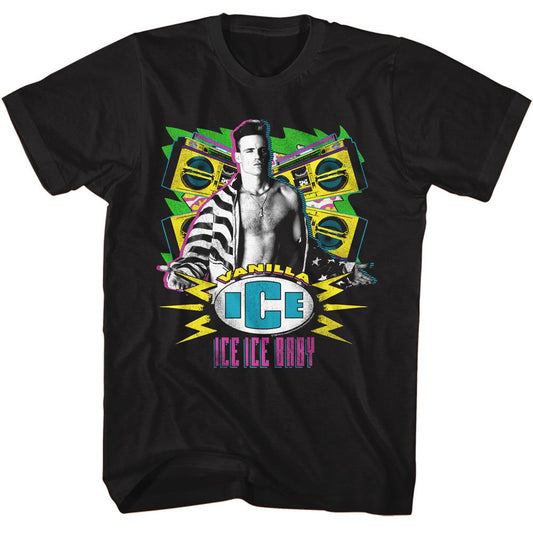 Vanilla Ice - Extreme Colors - Black Front Print Short Sleeve Adult T-Shirt - clothing by TeeHivey.com (Image 1)