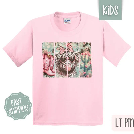 Valentine Cow Kids Shirt - Valentine's Day Children's Tshirt - Western Youth Tee Gildan