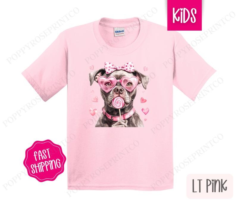 Valentine Pitbull Kids Shirt - Valentine's Day Children's Tshirt - Cute Youth Tee Gildan