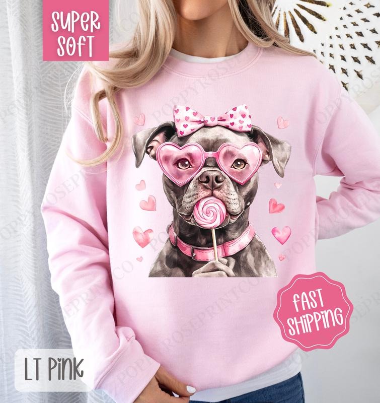 Valentine Pitbull Sweatshirt, Valentine's Day Crewneck, Cute Women's Sweater - clothing by TeeHivey.com