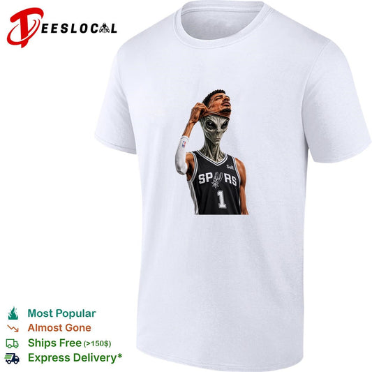 Victor Wembanyama San Antonio Spurs 1 alien removing mask basketball art white shirt