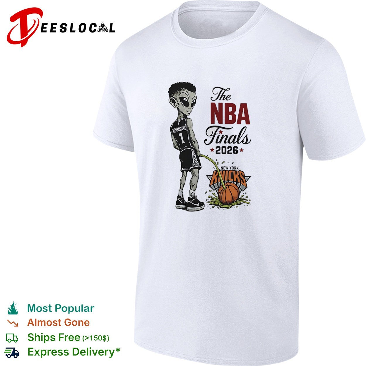 Victor Wembanyama San Antonio Spurs peeing alien the NBA Finals 2026 New York Knicks shirt