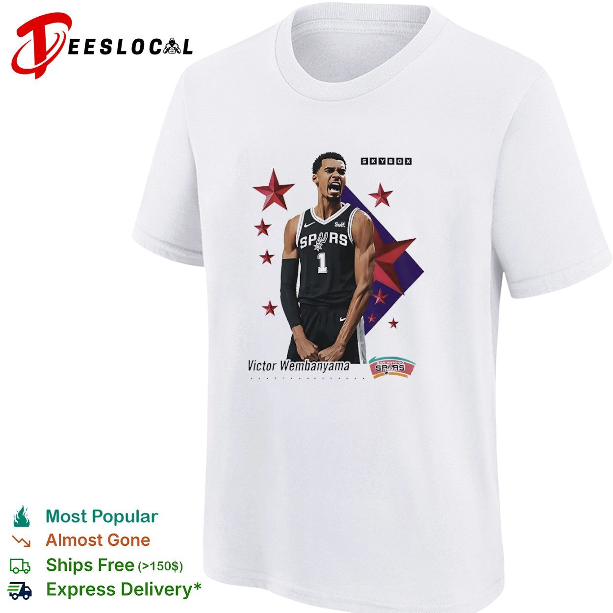 Victor Wembanyama San Antonio Spurs red stars Skybox shirt