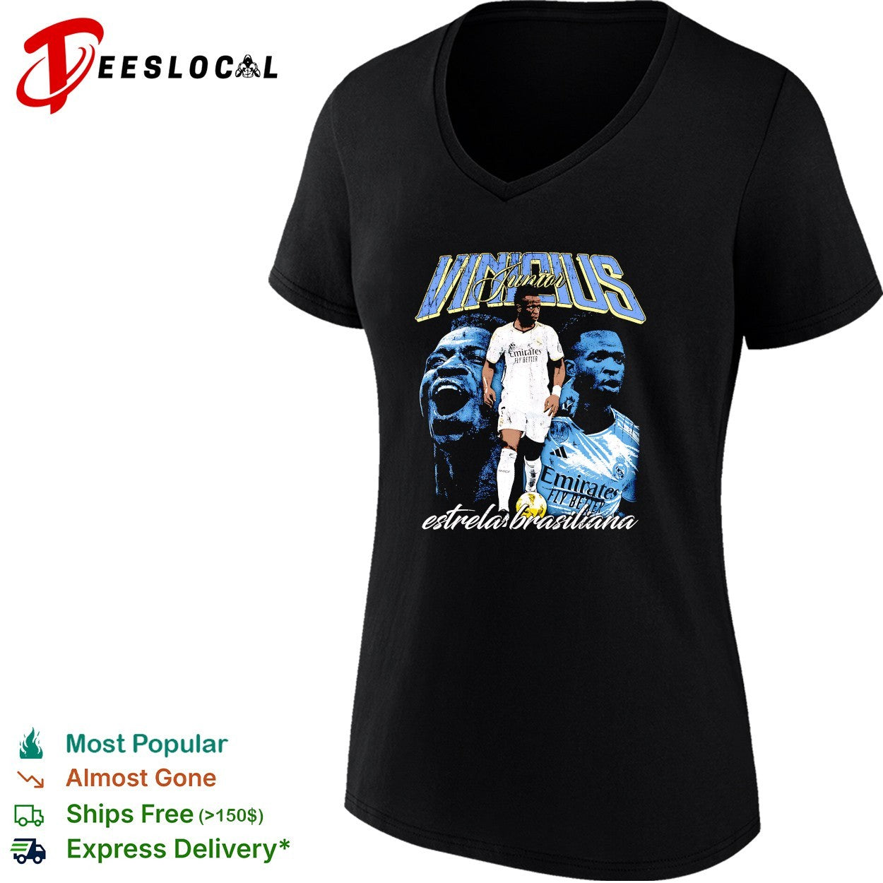 Vinicius Junior Real Madrid estrela brasileira portrait shirt